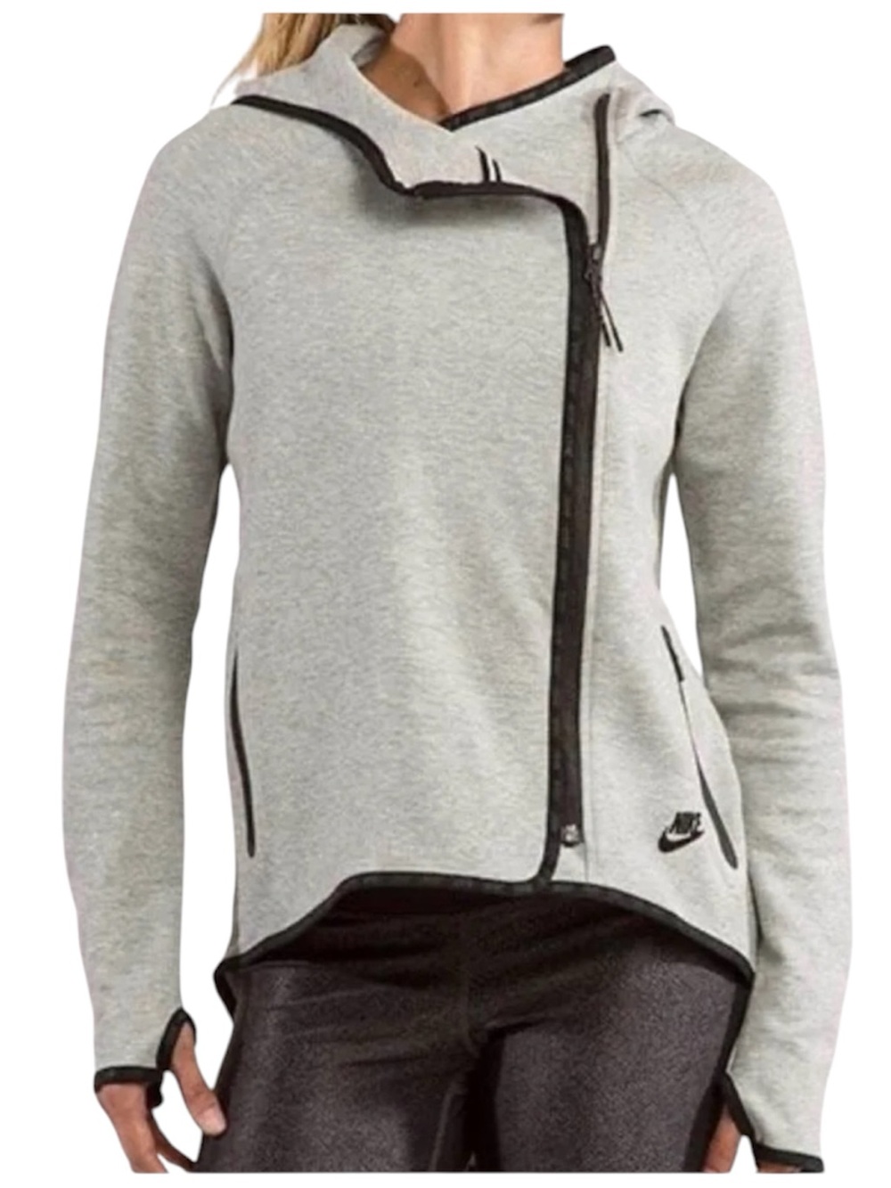 Nike Tech Fleece Asymmetric Cape Hoodie Jacket Gray Black Women’s L 669613-063